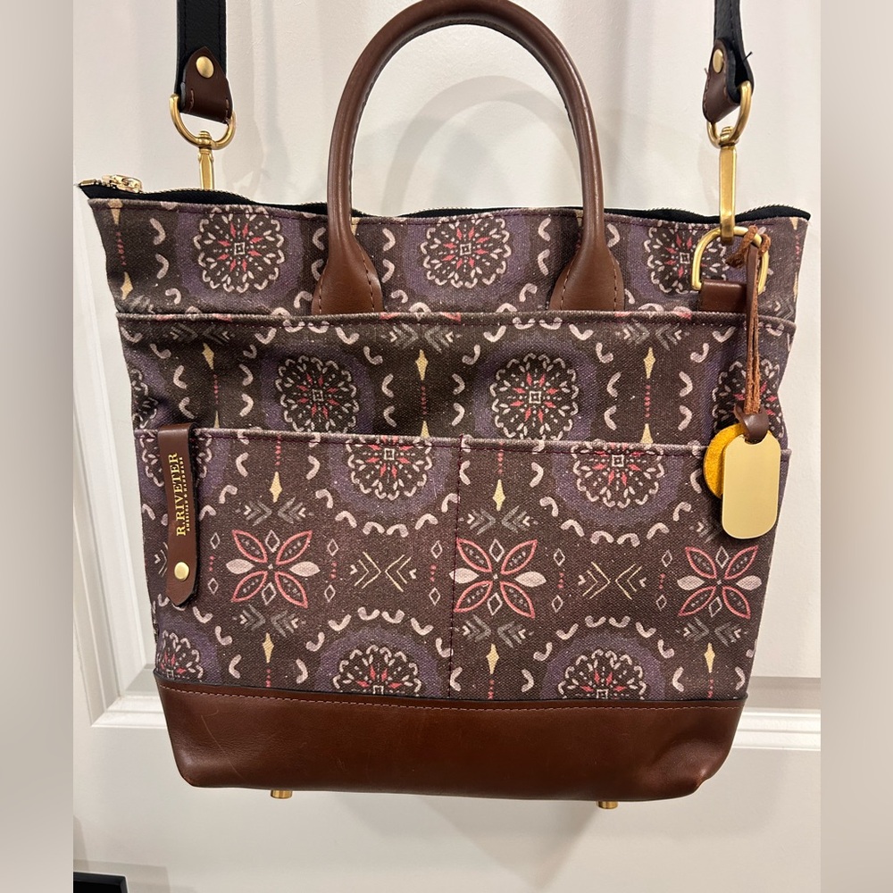 R.Riveter Carry All Otto Canvas Tote With Brown Leather in Brown Floral Print: